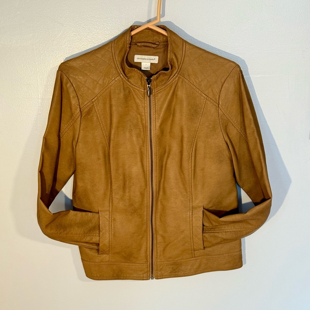 Brown Faux Leather Jacket by Christopher & Banks, Small